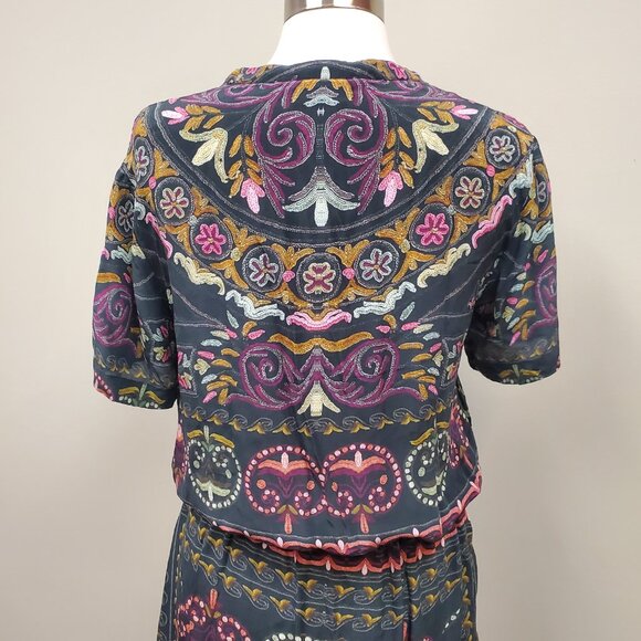Hermant & Nandita Embroidered Button down Maxi Dress 100% Silk Sz Large Boho - Picture 8 of 13